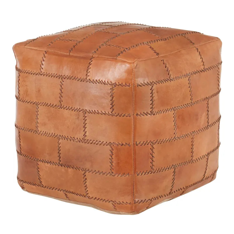 Pouf / Repose-pieds en cuir patchwork marron / gris / expresso / noir – Style industriel, pour 1 personne