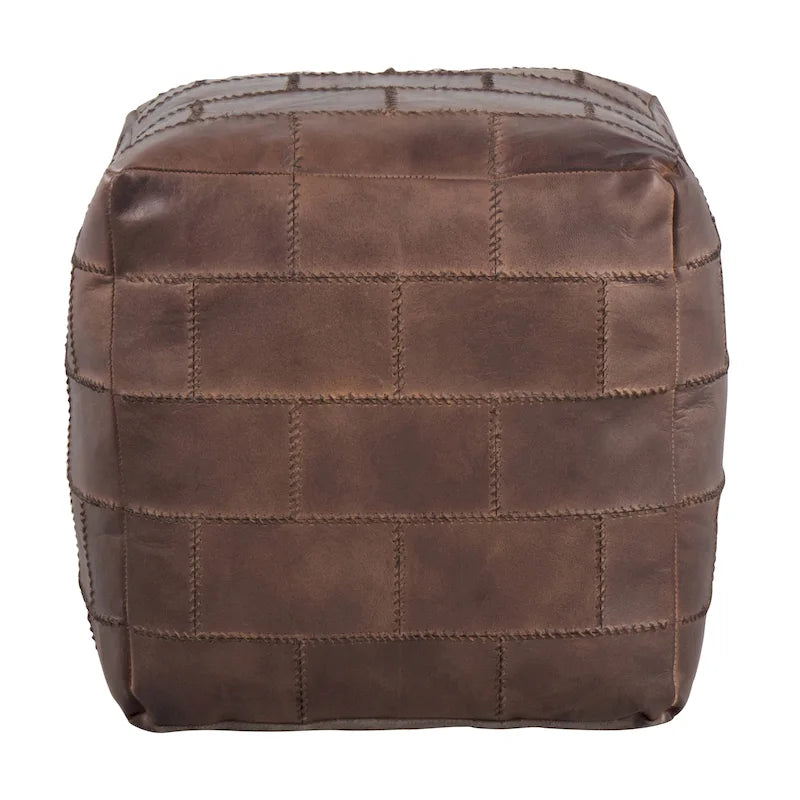 Pouf / Repose-pieds en cuir patchwork marron / gris / expresso / noir – Style industriel, pour 1 personne