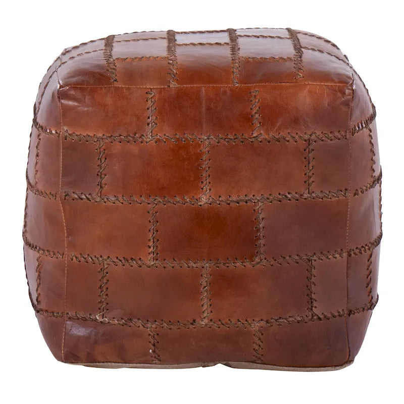 Pouf / Repose-pieds en cuir patchwork marron / gris / expresso / noir – Style industriel, pour 1 personne