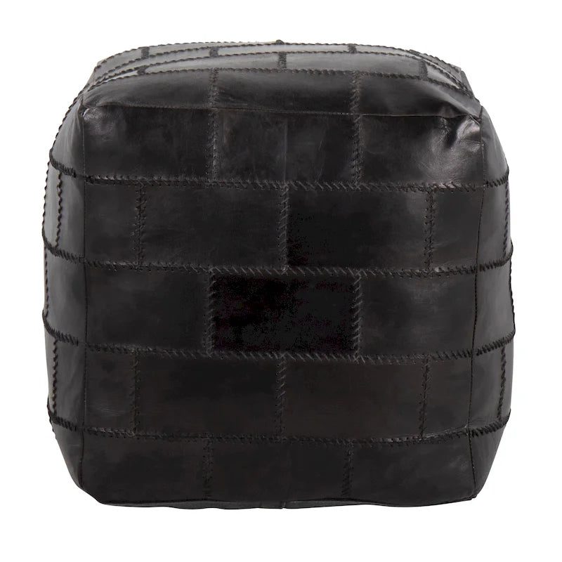 Pouf / Repose-pieds en cuir patchwork marron / gris / expresso / noir – Style industriel, pour 1 personne