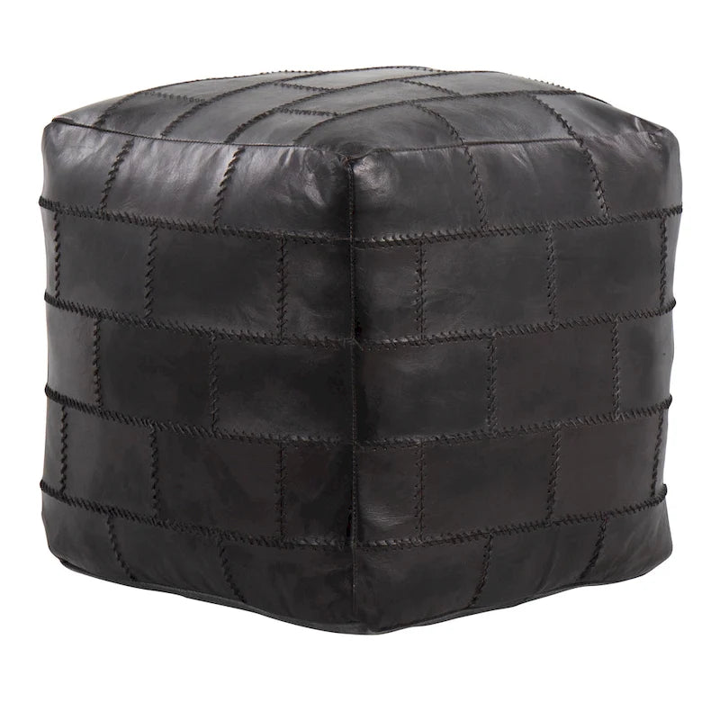 Pouf / Repose-pieds en cuir patchwork marron / gris / expresso / noir – Style industriel, pour 1 personne