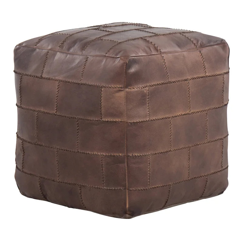Pouf / Repose-pieds en cuir patchwork marron / gris / expresso / noir – Style industriel, pour 1 personne