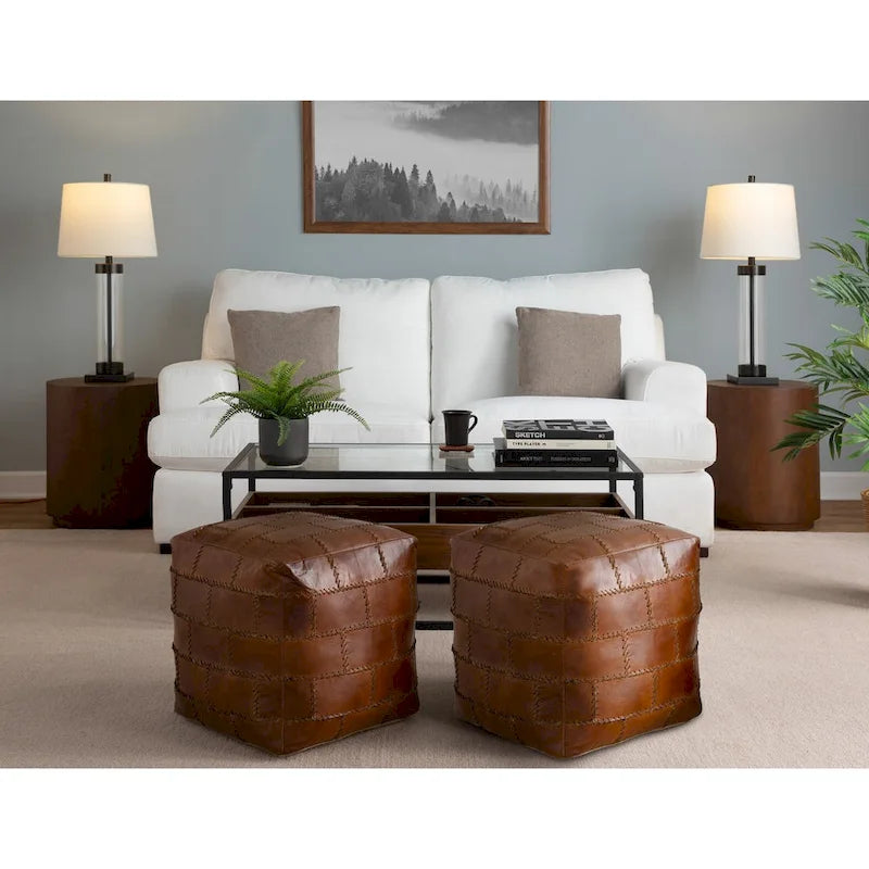Pouf / Repose-pieds en cuir patchwork marron / gris / expresso / noir – Style industriel, pour 1 personne