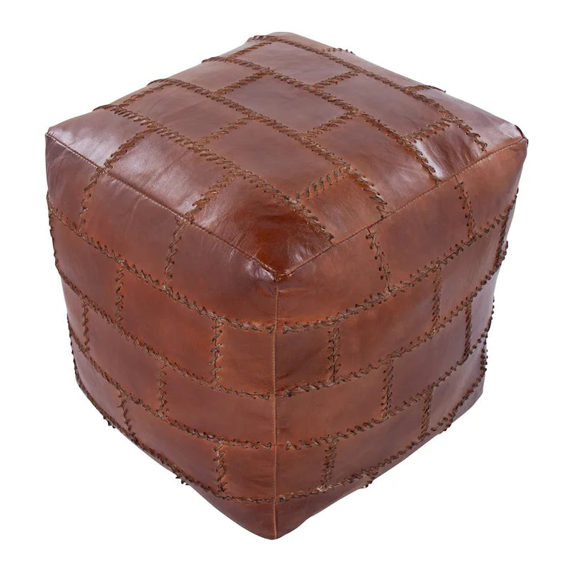 Pouf / Repose-pieds en cuir patchwork marron / gris / expresso / noir – Style industriel, pour 1 personne