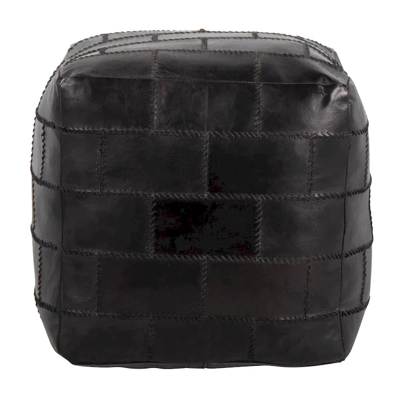 Pouf / Repose-pieds en cuir patchwork marron / gris / expresso / noir – Style industriel, pour 1 personne