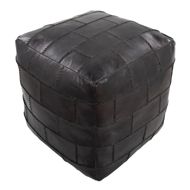 Pouf / Repose-pieds en cuir patchwork marron / gris / expresso / noir – Style industriel, pour 1 personne