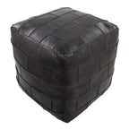 Pouf / Repose-pieds en cuir patchwork marron / gris / expresso / noir – Style industriel, pour 1 personne