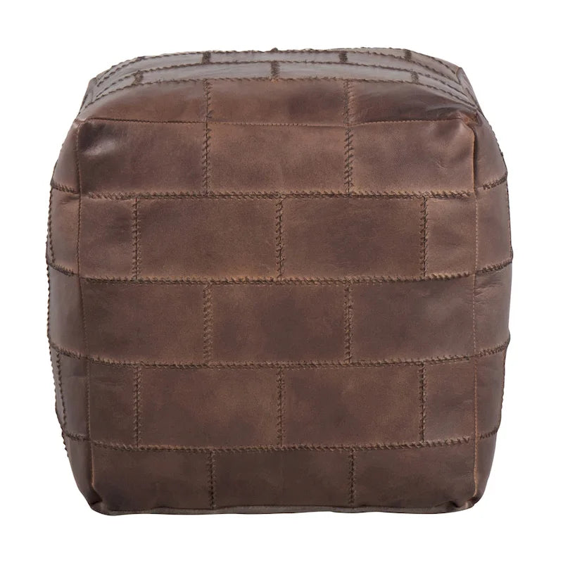Pouf / Repose-pieds en cuir patchwork marron / gris / expresso / noir – Style industriel, pour 1 personne