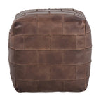 Pouf / Repose-pieds en cuir patchwork marron / gris / expresso / noir – Style industriel, pour 1 personne