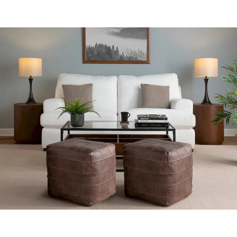 Pouf / Repose-pieds en cuir patchwork marron / gris / expresso / noir – Style industriel, pour 1 personne
