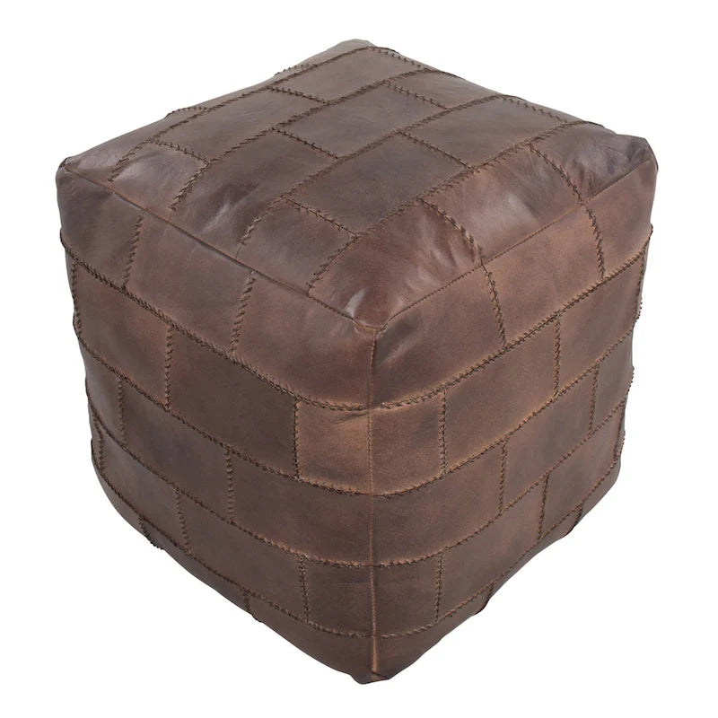 Pouf / Repose-pieds en cuir patchwork marron / gris / expresso / noir – Style industriel, pour 1 personne