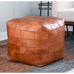 Pouf / Repose-pieds en cuir patchwork marron / gris / expresso / noir – Style industriel, pour 1 personne