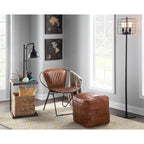 Pouf / Repose-pieds en cuir patchwork marron / gris / expresso / noir – Style industriel, pour 1 personne