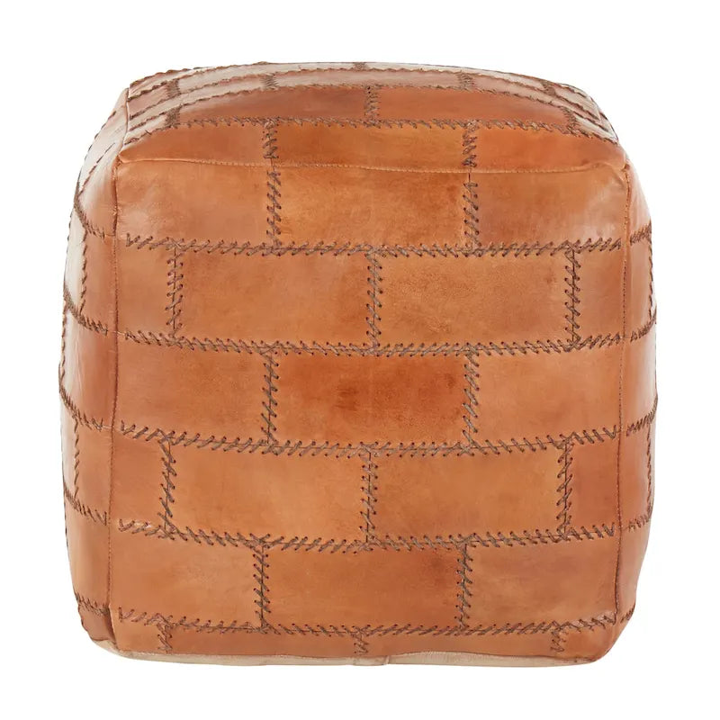 Pouf / Repose-pieds en cuir patchwork marron / gris / expresso / noir – Style industriel, pour 1 personne