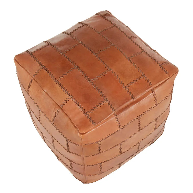 Pouf / Repose-pieds en cuir patchwork marron / gris / expresso / noir – Style industriel, pour 1 personne