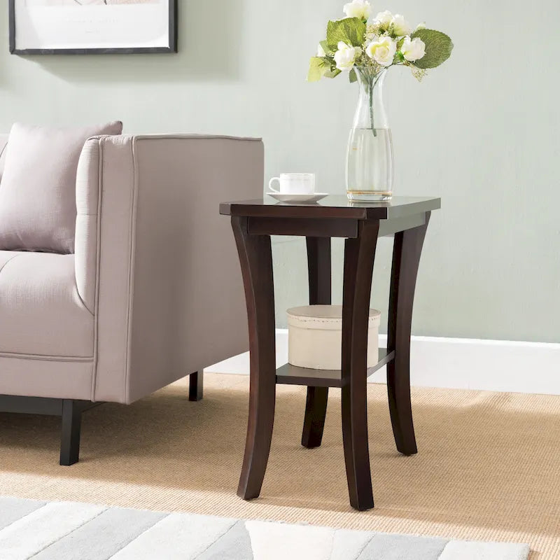 Table d'appoint étroite avec étagère – Gris / Cerisier Chocolat, un utilisateur