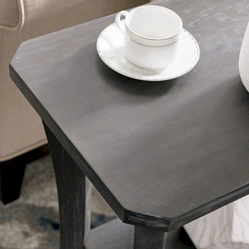 Table d'appoint étroite avec étagère – Gris / Cerisier Chocolat, un utilisateur