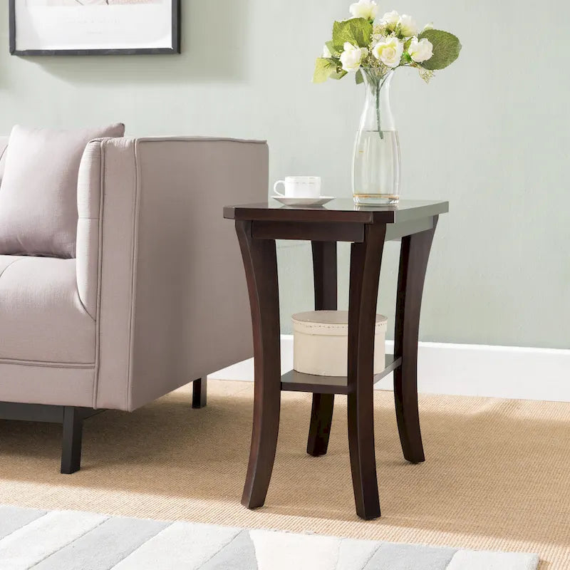 Table d'appoint étroite avec étagère – Gris / Cerisier Chocolat, un utilisateur
