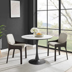 Table à manger ronde en marbre et chêne clair avec pied central – 90 cm ou 119 cm, 2 à 4 places