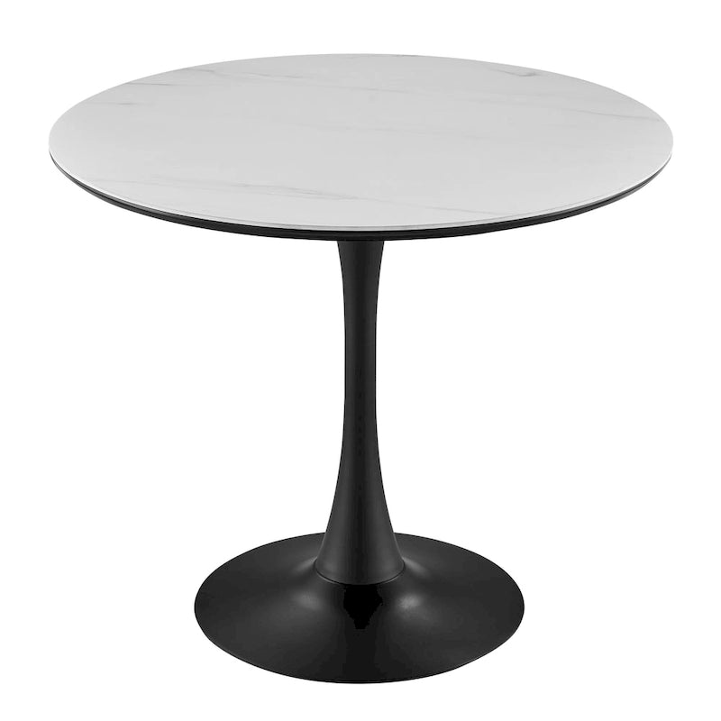 Table à manger ronde en marbre et chêne clair avec pied central – 90 cm ou 119 cm, 2 à 4 places