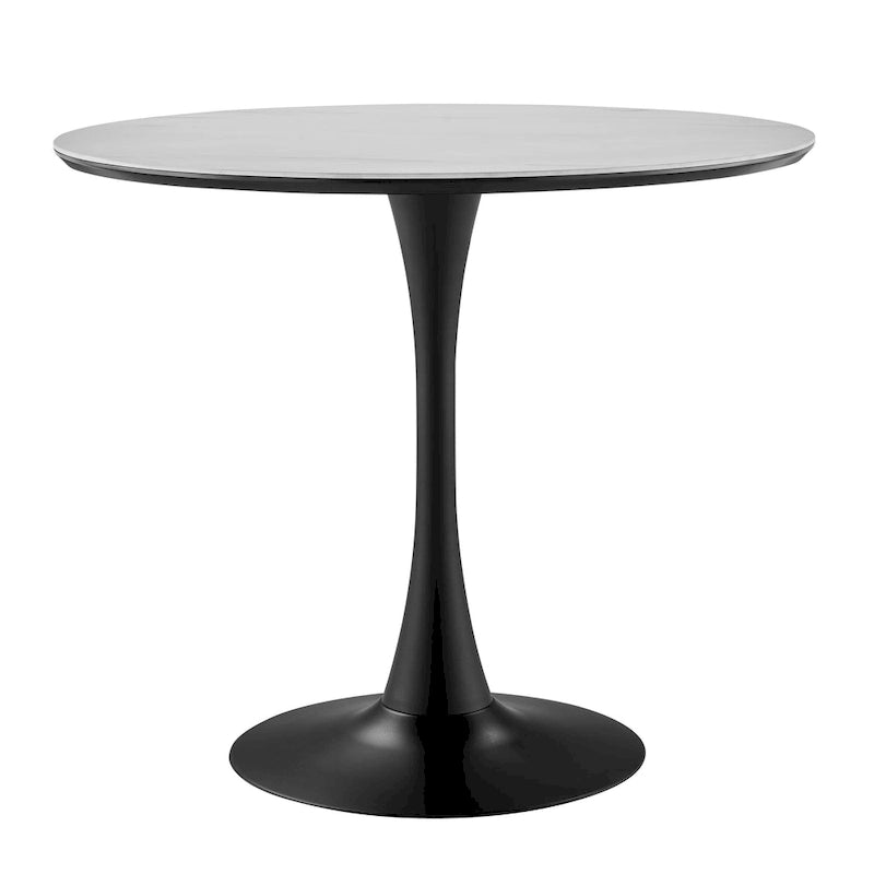 Table à manger ronde en marbre et chêne clair avec pied central – 90 cm ou 119 cm, 2 à 4 places