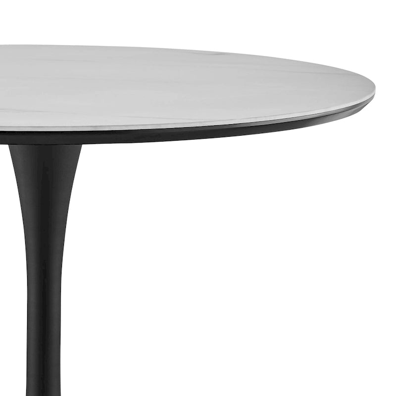 Table à manger ronde en marbre et chêne clair avec pied central – 90 cm ou 119 cm, 2 à 4 places