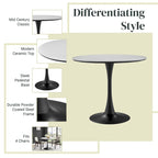 Table à manger ronde en marbre et chêne clair avec pied central – 90 cm ou 119 cm, 2 à 4 places