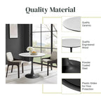 Table à manger ronde en marbre et chêne clair avec pied central – 90 cm ou 119 cm, 2 à 4 places