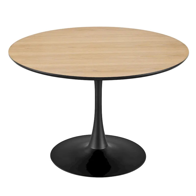 Table à manger ronde en marbre et chêne clair avec pied central – 90 cm ou 119 cm, 2 à 4 places