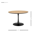 Table à manger ronde en marbre et chêne clair avec pied central – 90 cm ou 119 cm, 2 à 4 places