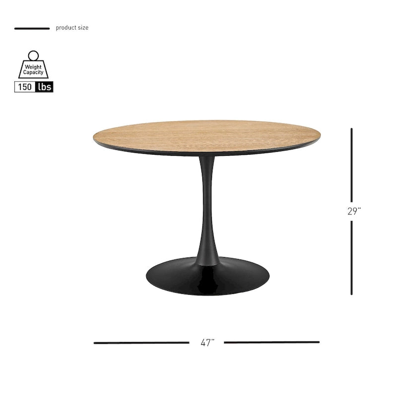 Table à manger ronde en marbre et chêne clair avec pied central – 90 cm ou 119 cm, 2 à 4 places