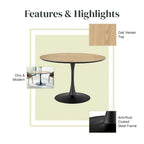Table à manger ronde en marbre et chêne clair avec pied central – 90 cm ou 119 cm, 2 à 4 places