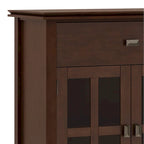 Buffet de salle à manger en pin massif 4 portes avec panneaux en verre – Marron roussâtre / Marron châtaigne foncé / Noir – Meuble simple