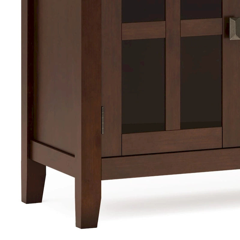 Buffet de salle à manger en pin massif 4 portes avec panneaux en verre – Marron roussâtre / Marron châtaigne foncé / Noir – Meuble simple