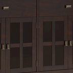 Buffet de salle à manger en pin massif 4 portes avec panneaux en verre – Marron roussâtre / Marron châtaigne foncé / Noir – Meuble simple
