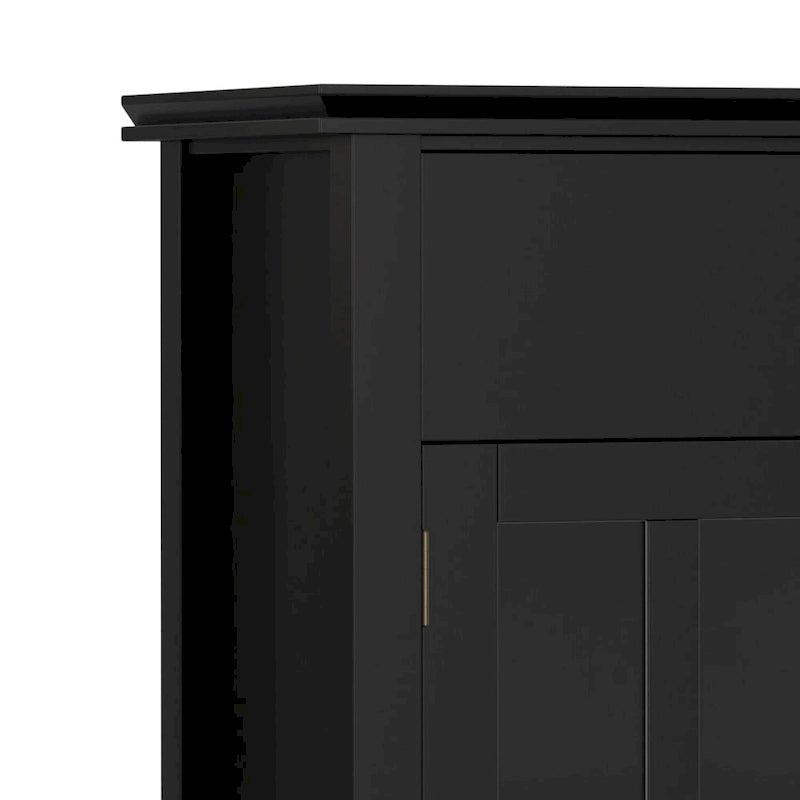 Buffet de salle à manger en pin massif 4 portes avec panneaux en verre – Marron roussâtre / Marron châtaigne foncé / Noir – Meuble simple