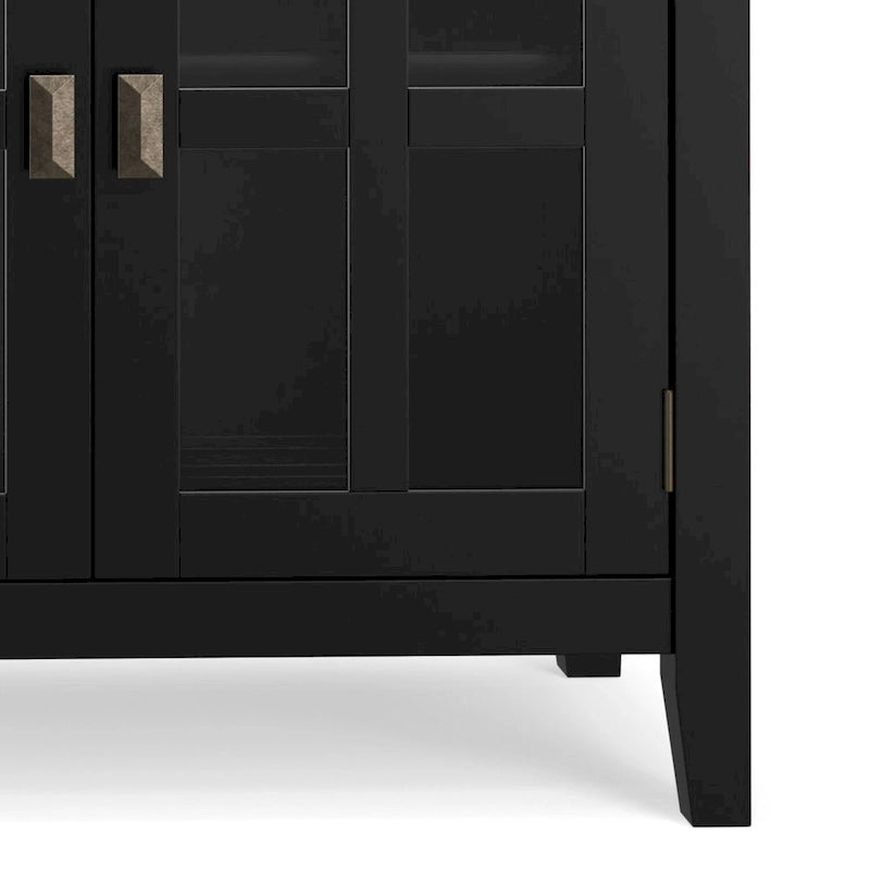Buffet de salle à manger en pin massif 4 portes avec panneaux en verre – Marron roussâtre / Marron châtaigne foncé / Noir – Meuble simple