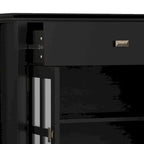 Buffet de salle à manger en pin massif 4 portes avec panneaux en verre – Marron roussâtre / Marron châtaigne foncé / Noir – Meuble simple