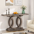Table console à base géométrique de couleur marron clair/gris clair/blanc/naturel avec cadre incurvé – 55", unité simple