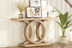 Table console à base géométrique de couleur marron clair/gris clair/blanc/naturel avec cadre incurvé – 55", unité simple