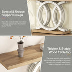 Table console à base géométrique de couleur marron clair/gris clair/blanc/naturel avec cadre incurvé – 55", unité simple