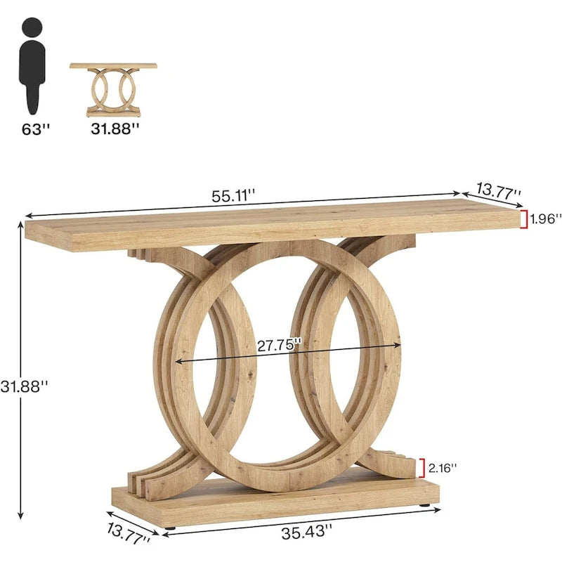 Table console à base géométrique de couleur marron clair/gris clair/blanc/naturel avec cadre incurvé – 55", unité simple