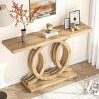 Table console à base géométrique de couleur marron clair/gris clair/blanc/naturel avec cadre incurvé – 55", unité simple