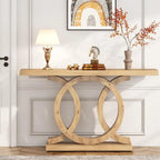 Table console à base géométrique de couleur marron clair/gris clair/blanc/naturel avec cadre incurvé – 55", unité simple