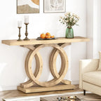 Table console à base géométrique de couleur marron clair/gris clair/blanc/naturel avec cadre incurvé – 55", unité simple