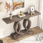 Table console à base géométrique de couleur marron clair/gris clair/blanc/naturel avec cadre incurvé – 55", unité simple