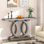 Table console à base géométrique de couleur marron clair/gris clair/blanc/naturel avec cadre incurvé – 55", unité simple
