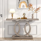 Table console à base géométrique de couleur marron clair/gris clair/blanc/naturel avec cadre incurvé – 55", unité simple