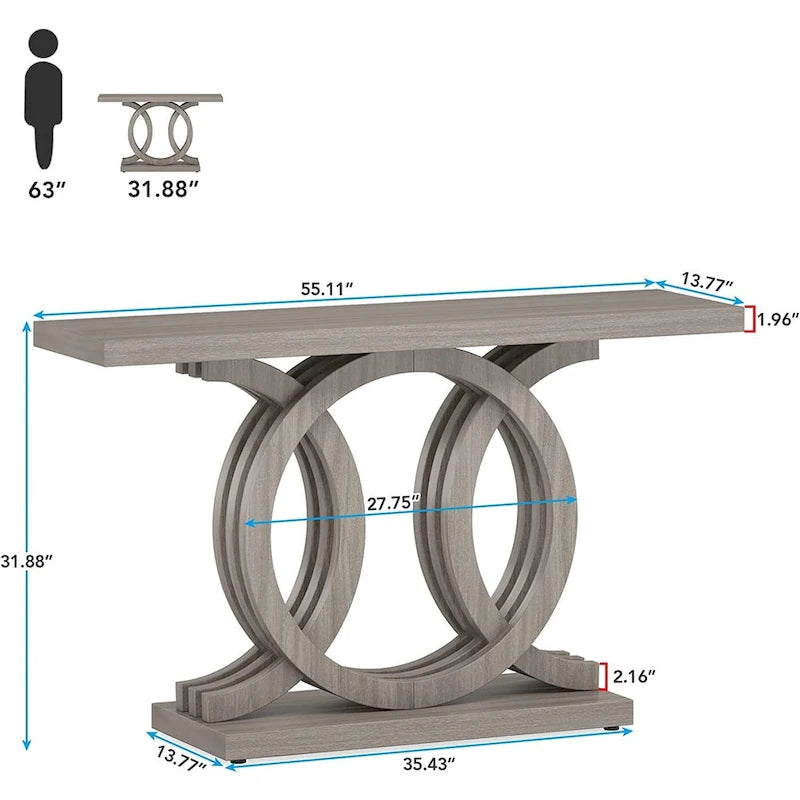 Table console à base géométrique de couleur marron clair/gris clair/blanc/naturel avec cadre incurvé – 55", unité simple