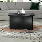 Table basse ronde multicolore avec piètement en X – Style scandinave, pour 1 à 2 personnes